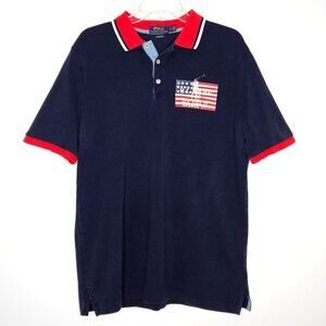 Polo Ralph Lauren Shirt Mens Large Blue Red USA Flag Big Pony Preppy Nautical